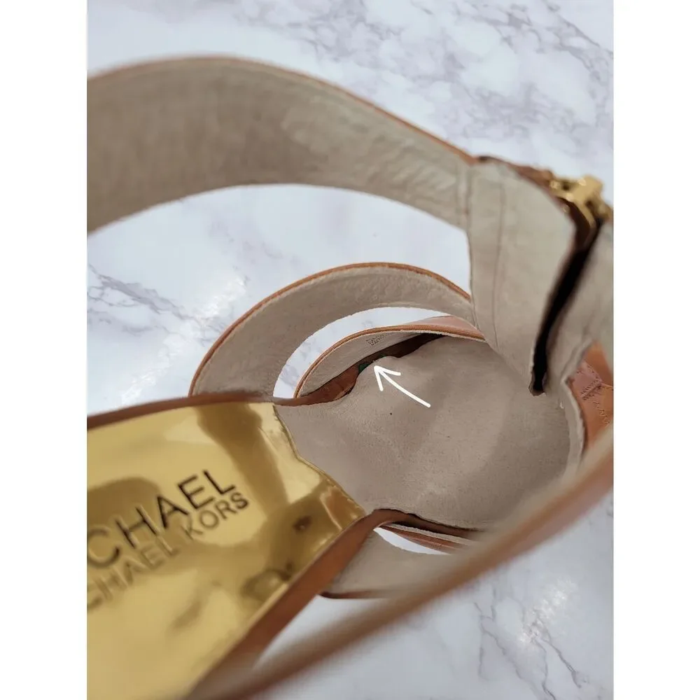 Michael Kors Berkley Tan Leather Platform Heels with Front Zip